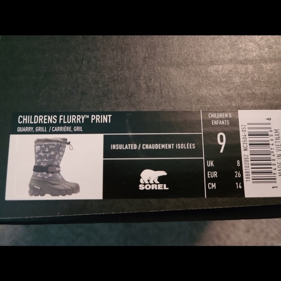 🦋NWT🌻 Grey Sorel Children's Flurry™ Print Snow Boots Size 9US/EUR26 Boy/Girl🧸 - Picture 5 of 6